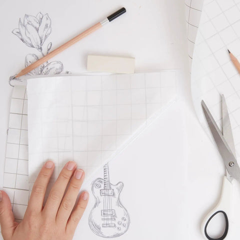 Frisket Masking Film Matte 10 Inch By 4 Yard For Artists And Designers With Low Tack Or Medium Tack Options In Gloss Or Matte Finishes, Available In Rolls Or Sheets covering guitar sketch
