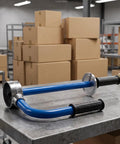 No Sweat Packing Heavy Duty Manual Stretch Film Dispenser on a table, designed for easy sealing of boxes and crates.