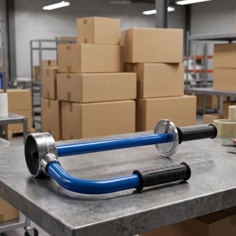 No Sweat Packing Heavy Duty Manual Stretch Film Dispenser on a table, designed for easy sealing of boxes and crates.