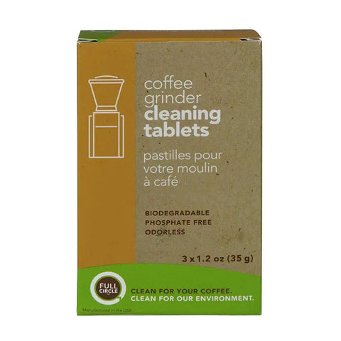 Box of coffee grinder cleaning tablets included in Infinity Plus Conical Burr Grinder Bundle with Large Bean Container, 3 Piece Set