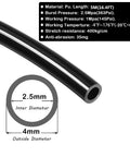 PU Air Hose 4mm OD 2.5mm ID, 5m Long Black Polyurethane Flexible Air Line with specifications, for Compressors, 145 PSI