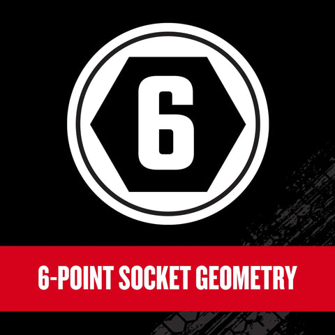 Symbol showing 6-point socket geometry of Deep 3/8 Inch Drive Socket Set, 12 Piece, 6 Point High Torque Sockets With Magnetic Rail