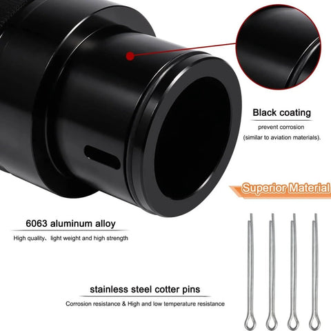 Close-up of 40mm and 44mm front and rear wheel bearing greaser tool kit for Polaris ATV UTV SXS, showing black-coated aluminum alloy