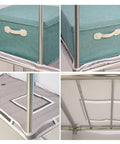 Hella Spacious Portable Wardrobe Closet With Reinforced Metal Frame And Dual Hanging Rods Quick Assembly Clothes Organizer With Airy Fabric Cover For Cozy Bedroom Gear Storage Green, featuring storage box and fabric cover.