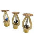 Heavy Duty UL FM Approved Upright Fire Sprinkler With Sleek Glass Bulb Trigger Built Like A Tank For Smooth Residential And Industrial Fire Protection Pipe Rig Setup Or Replacement Job - three brass sprinklers