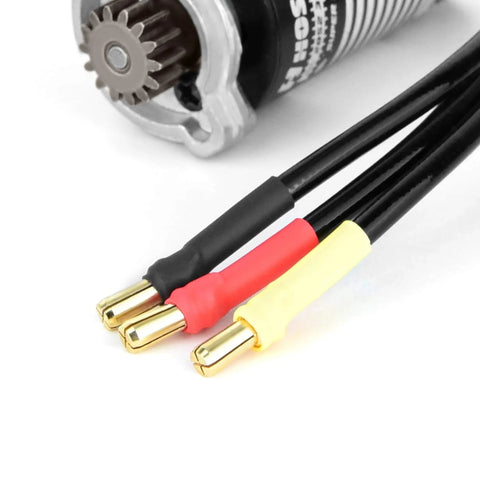 Close-up of Beefed Up 2852 3100KV Brushless Motor For 1x10 Scale RC Cars And Trucks Waterproof High Speed Upgrade showing connectors.
