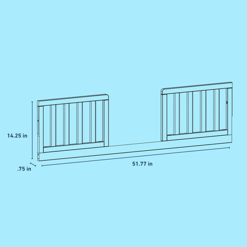 Diagram of Storkcraft Toddler Safety Guardrail Kit With Slats In Frosted Oat Finish, dimensions 51.77 x 14.25 x 0.75 inches