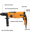 3 In 1 Rotary Hammer Drill With SDS Plus 1 Inch Chuck 800 Watt Corded Demolition Hammer For Concrete Variable Speed design features