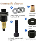 No Sweat 7 Piece Hand Rivet Nut Tool Kit Built From Hardened Carbon Steel with disassembly diagram showing components and materials.