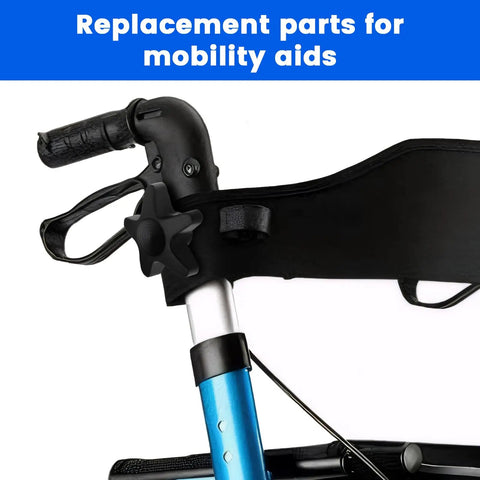 Replacement Walker Knobs Kit for Foldable Rollators, featuring a black star-shaped knob on a rollator mechanism.