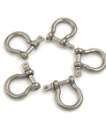 Heavy Duty Rigging Gear Built Tough For Off Road Recovery And Overlanding M4 Up To M12 304 Stainless Steel Clevis Shackle With Screw Pin Rustproof Hardware 5 Piece Assortment, five clevis shackles arranged in a circle.