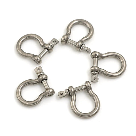 Heavy Duty Rigging Gear Built Tough For Off Road Recovery And Overlanding M4 Up To M12 304 Stainless Steel Clevis Shackle With Screw Pin Rustproof Hardware 5 Piece Assortment, five clevis shackles arranged in a circle.