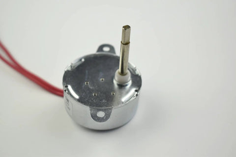TYC-40 12V Synchronous Motor 5 RPM CW CCW with flat 35mm shaft and metal casing, ideal for fiber optic light projects.