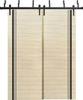 Planum 0011 Interior Barn Bypass Sliding Doors No Glass Solid Wood 64x96 Black Modern Style shown with pre-drilled rails