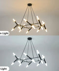 Modern Dope Pendant Lighting Black Linear Chandelier Hanging Light Fixture with Matte Black Metal Arms and Glass Lampshades