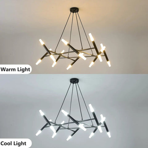 Modern Dope Pendant Lighting Black Linear Chandelier Hanging Light Fixture with Matte Black Metal Arms and Glass Lampshades