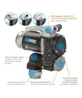 Heavy Duty 12 Volt Fuel Transfer Pump showing 90-degree outlet, internal check valve, and corrosion-resistant body.