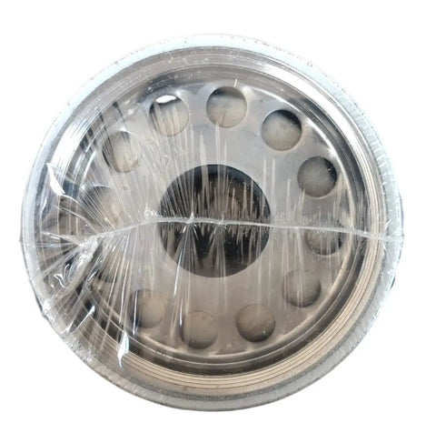 Spin On Lube Filter Oil Filter Part No LF16243 for Cars Trucks and SUVs, top view of sealed metallic filter with high flow design.