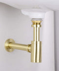 Brass Round Bottle P Trap For Basin Sinks, Adjustable Height Waste Drain Tube Kit In Brushed Gold Finish installed under sink