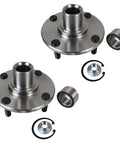 Front Wheel Bearing And Hub Assembly Set Of 2 For Ford Focus 2000 2011, 4 Lug Front Left And Right Compatible shown with nuts and rings.