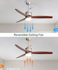 52 Inch Wood Ceiling Fan With Lights Remote Control Dimmable LED Light 3 Blades Reversible Quiet DC Motor in summer and winter modes