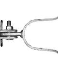 Heavy Duty Fork Gate Latch For One And Three Eighths Inch Chain Link Frames, No Fuss Easy Wall Mount On Wood Post Or Siding With Screws Or Lag Bolts, Galvanized Steel Gate Latch Hardware For Outdoor Fences, side view of latch with fork and bolt