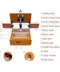 PCB Test Frame Jig For PCBA Testing Bakelite Fixture Rack with labeled parts and acrylic plates, front view