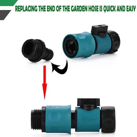 Easy Snap Quick Connect Kit For Garden Hoses With Three Quarter Inch Male And Female Plastic Fittings With Shutoff Valve