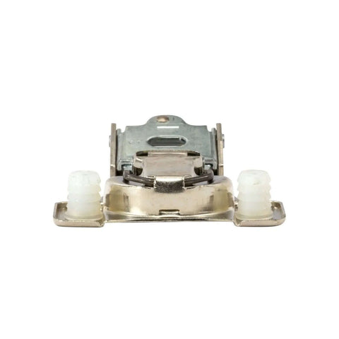 Soft Close Cabinet Hinge Pack Of 50 For DIYers, Half Inch Overlay, Edge Mount, front view close-up showing press-in system