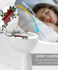 Round Resin Toilet Seat for Bathroom with red rose design, features quiet closing, fits standard toilets.