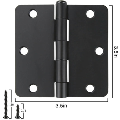 18 Pack Matte Black Door Hinges For Interior Doors Three Point Five Inch Hinges With Rounded Corners One Quarter Radius Six Hole Mount