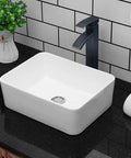 Rectangular White Vessel Sink 16 By 12 Inch Modern Above Counter Porcelain Ceramic Vanity Basin for Home Bathroom Remodel