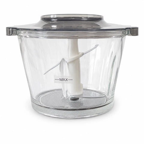 Cuisine Talent Electric Food Chopper With 1.8L Glass Bowl 150W Motor for chopping, featuring a clear glass bowl and blade.