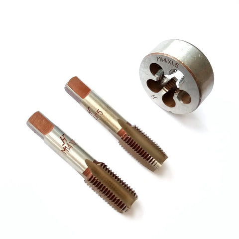 Rugged Right Hand M14 x 1.5 Metric Hand Tap And Die Set With 1 Taper Tap 1 Plug Tap And 1 Round Die For Metalworking DIY Projects And Light Industrial Maintenance