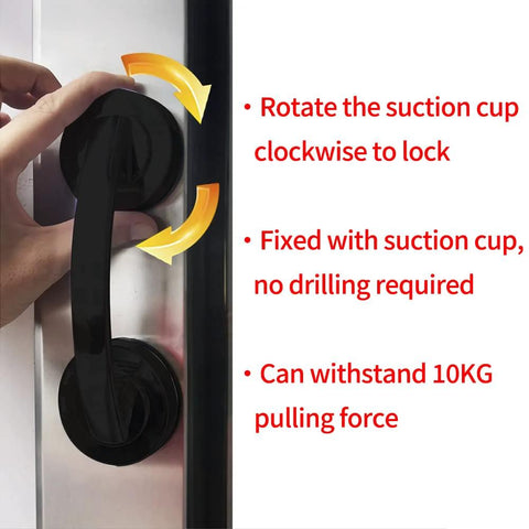 Black Suction Cup Glass Door And Window Handle for sliding doors, featuring no-drill installation and high strength ABS supporting up to 22 lbs