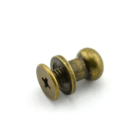 30 Pack Brass Head Chicago Screws With Nickel Plating, slotted round head fastener with brass top and steel shaft
