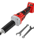 Heavy Duty Cordless Die Grinder Featuring A Zippy 26000 Rpm Brushless Motor, Slick One Quarter Inch Chuck, Compatible With Milwaukee 18V Batteries, Cranks Through Rust, Smooth Grinding And Polishing with battery and wrenches.