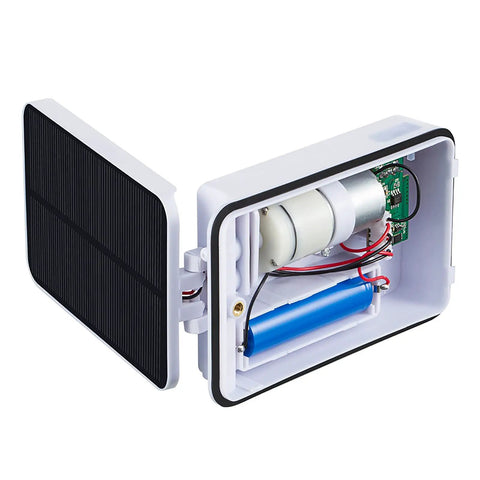 Open view of Solar Powered Pond Aerator Pump Kit With Dual Charging Options Oxygenator For Garden Fountain Pool Aquarium Fish Tank Easy Setup Keeps Water Oxygenated And Fish Healthy Bubbler showing internal components.
