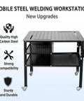 Heavy-Duty Mobile Welding Table With Foldable Side Panels For Factory And Garage Use, Steel Workbench On Wheels For Welding Applications