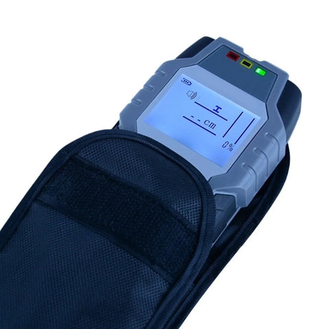 Prograde Stud Finder Wall Scanner Detects Wood Joists Metal Live AC Wires And Copper Tube Precise LCD Backlit Display close-up on handheld unit