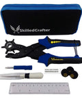 Leather Belt Hole Punch Set With Case Heavy Duty Revolving Punch In Six Hole Sizes Includes Ruler And Awl Tool Pro Grade Kit