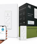 Smart Dimmer Switch With Wireless Remote And 3-Way Capability For Smooth Sailing Install Via Bluetooth Alexa Voice Control No Sweat Wiring Routine Timer And Butter Smooth Dimming With Sweet Custom Settings on a wall with remote and smartphone.