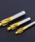 Three WZFC HSS counterbore end mills with gold flutes and silver shanks (M4.2x7.4x6x50)