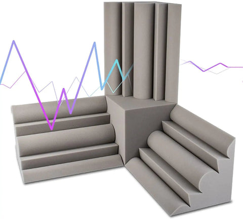 Flat Out Silent Acoustic Foam Panels For Walls And Ceilings That Squash Echo And Reverb With Tackable Surface For Easy Pin Ups And Crystal Clear Home Studio Sound, gray 3D foam structure.