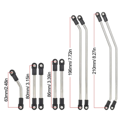 Ultra Light Carbon Fiber LCG Chassis Kit For 1/10 RC Crawler Rigs, High Performance Link Kit shown with stainless links in various sizes