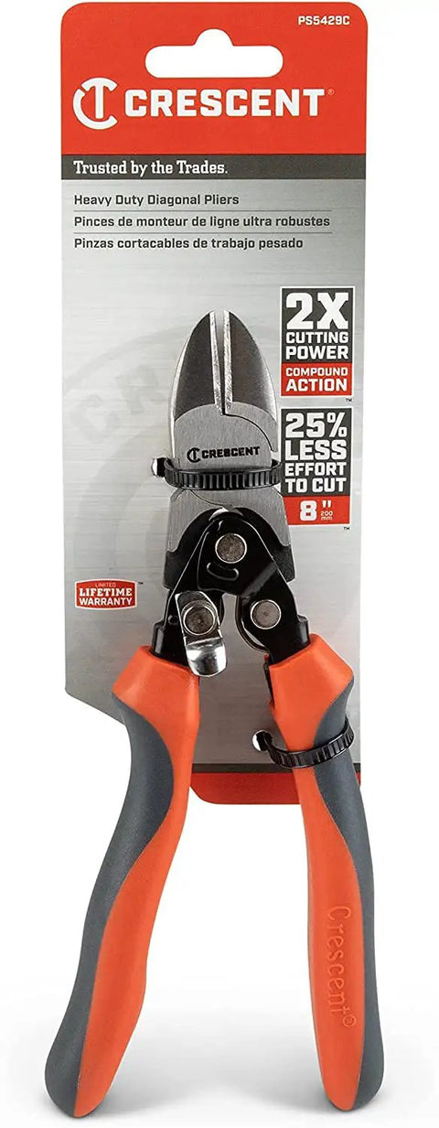 8 Inch Pro Series Diagonal Cutting Pliers With Dual Material Grips, Compound Action Delivers 50 Percent More Cutting Power