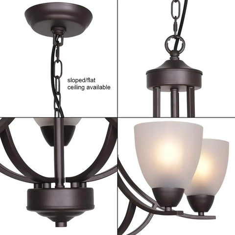 5 Light Shaded Contemporary Chandeliers With Alabaster Glass In Oil Rubbed Bronze Finish ceiling mount and chain detail