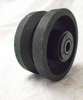 Heavy duty V-groove caster wheels, black finish iron steel, 4x2 inch with 600 lbs capacity, for industrial carts and dollies.