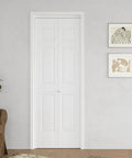 Bifold Closet Door For 30 x 80 Opening, 6 Lite Panel Hollow Core With Hardware Kit, Durable MDF And PVC Covered Construction, Moisture Resistant, No Painting Required, Ideal For Wardrobe And Pantry, White Interior Doors installed in living space.