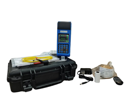 Super Handy Portable Handheld Metal Hardness Tester With Industrial DL Probe For Rebound Testing On Forged Steel and accessories in a portable case.